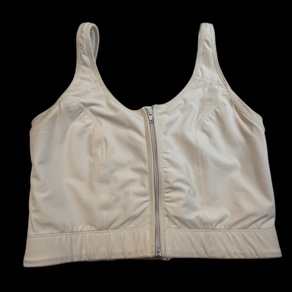 Compression Bra Bellisse Size 32 D Buff Made In USA Zipper Front Eye Hook Back